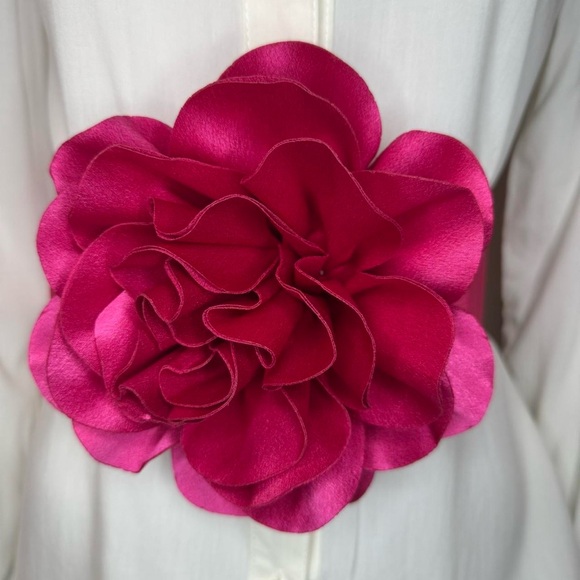 Accessories - Fuchsia statement satin flower wide elastic waistband belt